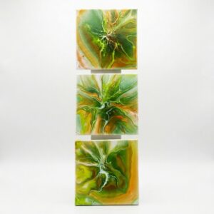 Tryptyk "Pomarańcz i zieleń" - obrazy pokryte werniksem 3 x 20 cm x 20 cm